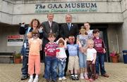 26 August 2008; The GAA museum celebrates its 10th birthday this month with a full calendar of events to mark the occasion. Today is the official birthday celebration and visitors young and old attended Croke Park for a day of activities. Pictured is Ard Stiurthoir of the GAA, Paraic Duffy and President of the GAA Nickey Brennan with, from left, Muriel Hughes, Walkinstown, Curtis Brady, Walkinstown, Emily Troy, Lucan, Conor Hynes, Athlone, Jessica Moffitt, Walkinstown, Cormac O'Raghallaigh, Tallaght, Caoimhe Ni Raghallaigh, Tallaght, Aoibhin Ni Raghallaigh, Tallaght, Ann-Marie Murphy, Walkinstown and Cian Hynes, Athlone at the GAA Museum 10 Year Anniversary Day. GAA Museum, Croke Park, Dublin. Photo by Sportsfile