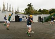 1 November 2015; Clonkill players warm-up before the game. AIB Leinster GAA Hurling Senior Club Championship, Quarter-Final, St. Mullins v Clonkill. Netwatch Dr Cullen Park, Carlow. Picture credit: Piaras Ó Mídheach / SPORTSFILE