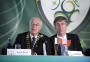 4 July 2009; David Blood, FAI President and John Delaney, FAI Chief Executive, during the 2009 Football Association of Ireland AGM. Hillgrove Hotel, Monaghan. Picture credit: Oliver McVeigh / SPORTSFILE