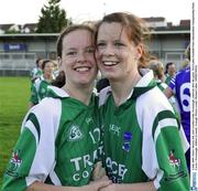 4 July 2009; Sisters Sharon, left, and Caroline Little, Fermanagh, celebrate after the game. TG4 Ladies Football Ulster Intermediate Championship Final, Cavan v Fermanagh, Athletic Grounds, Armagh. Picture credit: Michael Cullen / SPORTSFILE