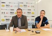 8 July 2009; Dublin's Barry Cahill looks on while manager Pat Gilroy, left, speaks during a press conference ahead of their GAA Football Leinster Senior Championship Final against Kildare on Sunday. St Claire's, Griffith Avenue, Dublin. Picture credit: Pat Murphy / SPORTSFILE