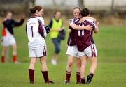 5 July 2009; Aoife Hyland, Galway, celebrates with team-mate Gillian O'connor, right, as goalkeeper Mary kate Killilea looks on. TG4 Ladies Football Connacht Senior Championship Final, Mayo v Galway, O’Hara’s Pitch, Charlestown, Co. Mayo. Photo by Sportsfile