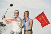 7 July 2009; Marian Riordan will make history when she becomes the first woman to compete in the Ladbrokes.com sponsored Irish PGA championship at The European Club, Brittas Bay, Wicklow. Three time major winner and five time Ladbrokes.com Irish PGA Champion Padraig Harrington will defend his title. Marian, left, pictured with Sue Maguire from Ladbrokes, is at 8/1 to make the cut and 500/1 to win the event. Picture credit: Brian Lawless / SPORTSFILE