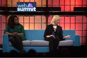 3 November 2015; Lisa Maki, right, Co-founder & CEO, PokitDok, on the Centre Stage with Mary Spio, Founder & CEO, Next Galaxy during Day 1 of the 2015 Web Summit in the RDS, Dublin, Ireland. Picture credit: Stephen McCarthy / SPORTSFILE / Web Summit