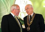 4 July 2009; Brendan Smyth, TD, Minister for Agriculture, left, and David Blood, FAI President, during the 2009 Football Association of Ireland AGM. Hillgrove Hotel, Monaghan. Picture credit: Oliver McVeigh / SPORTSFILE