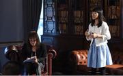 4 November 2015; Marie Kondo, right, Author and Organising Consultant, Marie Kondo, along with interpreter Keike Thiele, on the Society Stage during Day 2 of the 2015 Web Summit in the RDS, Dublin, Ireland. Picture credit: Diarmuid Greene / SPORTSFILE / Web Summit