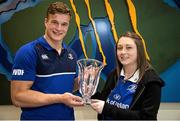 4 November 2015; Josh Van Der Flier, Leinster, is presented with his player of the month award by Leinster supporter Doireann McGrath, from Bray, Co. Wicklow. Bank of Ireland Player of the Month Presentation for September/October. Leinster Rugby, Belfield, Dublin. Picture credit: Sam Barnes / SPORTSFILE