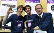 4 November 2015; Founders of Locodot Glenn Brannelly, and Ralph Moran with Colm Cooper, AIB Youth Ambassador during Day 2 of the 2015 Web Summit in the RDS, Dublin, Ireland. Picture credit: Ray McManus / SPORTSFILE / Web Summit Picture credit: Ray McManus / SPORTSFILE