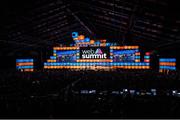 5 November 2015; Brian O'Driscoll, Ambassador, BT, and Rio Ferdinand, Ambassador, BT, in conversation with Ian Prior, The Guardian, watched by a large crowd on the Centre Stage during Day 3 of the 2015 Web Summit in the RDS, Dublin, Ireland on the Centre Stage during Day 3 of the 2015 Web Summit in the RDS, Dublin, Ireland. Picture credit: Brendan Moran / SPORTSFILE / Web Summit