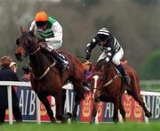 24 April 1997; Paddy's Return, with Norman Williamson up, races clear of Escartefigue, with Richard Dunwoody up, to win the IAWS Centenary Year Champion Stayers Hurdle on Day 3 of the Punchestown Festival at Punchestown Racecourse in Kildare. Photo by David Maher/Sportsfile