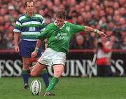 1 April 2000; Ronan O'Gara of Ireland during the Lloyds TSB 6 Nations match between Ireland and Wales at Lansdowne Road in Dublin. Photo by Brendan Moran/Sportsfile