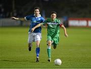 6 Novemberr 2015; Shane Duggan, Limerick FC, in action against Gareth Harkin, Finn Harps. SSE Airtricity League Promotion / Relegation Play-off, First Leg, Finn Harps v Limerick FC, Finn Park, Ballybofey, Co. Donegal. Picture credit: Oliver McVeigh / SPORTSFILE