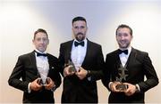 6 November 2015; Derry's Sean McCullagh, Ruairi Convery and Conor Quinn with their Christy Ring Champions 15 Awards at the GAA GPA All-Star Awards 2015 Sponsored by Opel. Convention Centre, Dublin. Picture credit: Piaras Ó Mídheach / SPORTSFILE