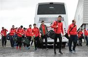 8 November 2015; Barry Moran, second from right, Castlebar Mitchels, and his team-mates arrive at Dr. Hyde Park ahead of the game. AIB Connacht GAA Club Football Championship, Clann na nGael v Castlebar Mitchels. Dr. Hyde Park, Roscommon. Picture credit: Brendan Moran / SPORTSFILE