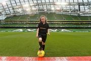 8 November 2015; Ball-carrier Ella Lambert, age 7 from Wexford Town, at the Continental Tyres FAI Women's Senior Cup Final between Wexford Youths WAFC and Shelbourne Ladies FC. Aviva Stadium, Lansdowne Road, Dublin. Picture credit: David Maher / SPORTSFILE