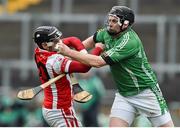 8 November 2015; Joe Brady, Coolderry, is tackled by Colum Sheanon, Cuala. AIB Leinster GAA Senior Club Hurling Championship Quarter-Final, Coolderry v Cuala. O'Connor Park, Tullamore, Co. Offaly. Picture credit: Ramsey Cardy / SPORTSFILE