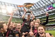 8 November 2015; Wexford Youths WAFC captain Kylie Murphy is lifted shoulder high by her team-mates as she celebrates with the cup. Continental Tyres FAI Women's Senior Cup Final, Wexford Youths WAFC v Shelbourne Ladies FC. Aviva Stadium, Dublin. Picture credit: David Maher / SPORTSFILE