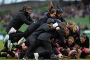 8 November 2015; Wexford Youths WAFC players celebrates at the end of the game. Continental Tyres FAI Women's Senior Cup Final, Wexford Youths WAFC v Shelbourne Ladies FC. Aviva Stadium, Dublin. Picture credit: David Maher / SPORTSFILE