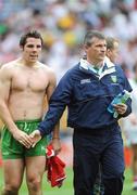 2 August 2009; A dejected Kevin Cassidy, Donegal, with manager John Joe Doherty after the game. GAA Football All-Ireland Senior Championship Quarter-Final, Cork v Donegal, Croke Park, Dublin. Picture credit: Oliver McVeigh / SPORTSFILE
