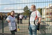 14 November 2015; Ulster supporters Ronny McCarroll and Callum Omermed. Due to the tragic events last night in Paris and the current period of national mourning in France, EPCR and the Ligue Nationale de Rugby (LNR) have decided to postpone this weekend's European Rugby Champions Cup and Challenge Cup matches scheduled to be played in France.. European Rugby Champions Cup, Pool 1, Round 1, Oyonnax v Ulster. Stade Charles Mathon, Oyonnax, France. Picture credit: Oliver McVeigh / SPORTSFILE