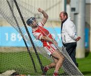 15 November 2015; Sean Treacy hits the back of the Clara net after scoring the second Cuala goal. AIB Leinster GAA Senior Club Hurling Championship, Semi-Final, Cuala v Clara. Parnell Park, Dublin. Picture credit: Ray McManus / SPORTSFILE