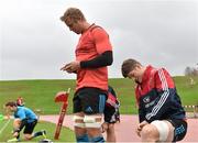 17 November 2015; Munster's Mark Chisholm and Jack O'Donoghue put on some strapping before squad training. University of Limerick, Limerick. Picture credit: Diarmuid Greene / SPORTSFILE