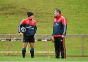 17 November 2015; Munster head coach Anthony Foley in conversation with Ian Keatley during squad training. University of Limerick, Limerick. Picture credit: Diarmuid Greene / SPORTSFILE