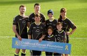 18 Novemeber 2015; Dublin footballer Jack McCaffrey and Kilkenny hurler TJ Reid pictured with Gillian Whittall, back row, right, Marketing and PR manager Opel Ireland, and children, from left, Jack Byrne, aged 11, from Strokestown, Roscommon, Kyle Casey, aged 12, from Roscommon, Ella O'Keeffe, aged, 8, from Burtis, Dublin and James Black, aged 8, from Enfield Co Meath, at the launch of the 2015 Opel GAA/GPA All-Stars jersey in support of the Childhood Cancer Foundation. The jersey will carry the CCF (Childhood Cancer Foundation) ribbon logo on the sleeve, while a percentage of all jersey sales will be donated to the Foundation by Opel and jersey manufacturers O’Neills. Croke Park, Dublin. Picture credit: Piaras Ó Mídheach / SPORTSFILE