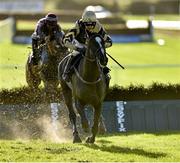 18 November2015; Up For Review, with Ruby Walsh up, on their way to winning the Fairyhouse Membership 2016 Now Available Maiden Hurdle after jumping the last. Fairyhouse Racecourse, Fairyhouse, Co. Meath. Picture credit: Matt Browne / SPORTSFILE