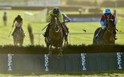 18 November2015; Court Frontier, with John Fitzpatrick up, jump the last on their way to winning the Marie Keating Foundation Charity Race Day Handicap Hurdle from Westerner Point, with Philip Enright up, who finished second. Fairyhouse Racecourse, Fairyhouse, Co. Meath. Picture credit: Matt Browne / SPORTSFILE