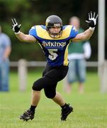 9 August 2009; Daniel Smith, UL Vikings, celebrates after kicking the winning field goal. The Vikings won the game 9-6 after sudden death extra time. Shamrock Bowl XXII, University of Limerick Vikings v Dublin Rebels, Cooke RFC, Shaws Bridge Belfast. Picture credit: Brendan Moran / SPORTSFILE