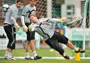 10 August 2009; Republic of Ireland's Shay Given in action watched on by his team-mates Kieren Westwood, right and Joe Murphy during squad training ahead of their international friendly against Australia on Wednesday. Republic of Ireland Squad Training, St. Michael's FC, Co. Tipperary. Picture credit: David Maher / SPORTSFILE