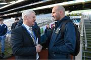 20 November 2015; Uachtarán Chumann Lúthchleas Gael Aogán Ó Fearghail in conversation with Australia's Tadhg Kennelly during the captain's call ahead of their side's EirGrid International Rules clash at Croke Park, Dublin. Picture credit: Stephen McCarthy / SPORTSFILE