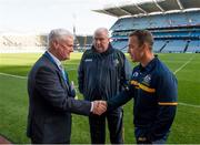 20 November 2015; Uachtarán Chumann Lúthchleas Gael Aogán Ó Fearghail with Australia manager Alastair Clarkson and Ireland manager Joe Kernan, centre, during the captain's call ahead of their side's EirGrid International Rules clash at Croke Park, Dublin. Picture credit: Stephen McCarthy / SPORTSFILE