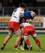20 November 2015; Tom Daly, Leinster A, is tackled by Ed Siggery and Greg King, Moesley. B&I Cup, Pool 1, Leinster A v Moesley. Donnybrook Stadium, Donnybrook, Dublin. Picture credit: Seb Daly / SPORTSFILE