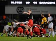 20 November 2015; Owen Farrell, Saracens, giving instructions. European Rugby Champions Cup, Pool 1, Round 2, Ulster v Saracens. Kingspan Stadium, Ravenhill Park, Belfast. Picture credit: Oliver McVeigh / SPORTSFILE