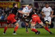 20 November 2015; Craig Gilroy, Ulster, is tackled by Chris Wylies and Michael Rhodes, Saracens. European Rugby Champions Cup, Pool 1, Round 2, Ulster v Saracens. Kingspan Stadium, Ravenhill Park, Belfast. Picture credit: Oliver McVeigh / SPORTSFILE