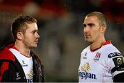 20 November 2015; A dejected Paddy Jackson, left, and Ruan Pienaar, Ulster, after the game. European Rugby Champions Cup, Pool 1, Round 2, Ulster v Saracens. Kingspan Stadium, Ravenhill Park, Belfast. Picture credit: Oliver McVeigh / SPORTSFILE