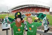 12 August 2009; Republic of Ireland supporters Aaron Cleary, left and Gary Fergus, both from Loughrea, Co. Galway cheer on their team before the start of the game. International Friendly, Republic of Ireland v Australia, Thomond Park, Limerick. Picture credit: David Maher / SPORTSFILE