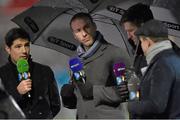 20 November 2015; BT Sport presenter Craig Doyle, extreme left, and former Ulster and Ireland flanker Stephen Ferris. European Rugby Champions Cup, Pool 1, Round 2, Ulster v Saracens. Kingspan Stadium, Ravenhill Park, Belfast. Picture credit: Ramsey Cardy / SPORTSFILE