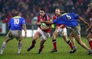 20 January 2001; David Wallace of Munster in action against Gregor Townsend, left, and Jose Diaz of Castres during the Heineken Cup Pool 4 Round 6 match between Munster and Castres at Musgrave Park in Cork. Photo by Brendan Moran/Sportsfile