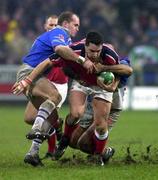 20 January 2001; David Wallace of Munster in action against Gregor Townsend, left, and Jose Diaz of Castres during the Heineken Cup Pool 4 Round 6 match between Munster and Castres at Musgrave Park in Cork. Photo by Brendan Moran/Sportsfile