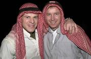 25 January 2001; Derry footballers Anthony Tohill and Kieran McGeever pictured during a traditional Bedouin evening during the Eircell GAA All-Star Tour to Dubai, United Arab Emirates. Photo by Ray McManus/Sportsfile