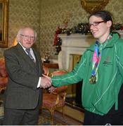 25 November 2015; Team Ireland's Rachel Ryan, athletics, in Aras an Uachtarain as the Special Olympics World Summer Games are honoured by President Michael D. Higgins and wife Sabina. Aras an Uachtarain, Phoenix Park, Dublin. Picture credit: Ray McManus / SPORTSFILE