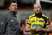 4 December 2015; Referee Ian Davies, Wales, right, and assistant referee Kieran Barry, Ireland. Guinness PRO12, Round 9, Ulster v Edinburgh, Kingspan Stadium, Ravenhill Park, Belfast, Co. Down. Picture credit: Oliver McVeigh / SPORTSFILE
