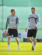 1 September 2009; Damien Duff, left and Robbie Keane, Republic of Ireland walk off the pitch at the end of squad training. Republic of Ireland Squad Training, Gannon Park, Malahide, Co. Dublin. Picture credit: David Maher / SPORTSFILE