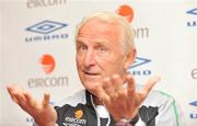 1 September 2009; Giovanni Trapattoni, Republic of Ireland speaks to the press during the Republic of Ireland Press Conference, Gannon Park, Malahide, Co. Dublin. Picture credit: David Maher / SPORTSFILE