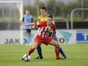 1 September 2009; Matthew Blinkhorn, Sligo Rovers, in action against Brian Shelley, Bohemians. Sligo Rovers v Bohemians - League of Ireland Premier Division, Showgrounds, Sligo. Picture credit: Oliver McVeigh / SPORTSFILE