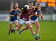 6 December 2015; Faye Kearney, Milltown, in action against Aisling McCarthy, Cahir. All-Ireland Ladies Intermediate Club Championship Final, Cahir v Milltown. Parnell Park, Dublin. Picture credit: David Maher / SPORTSFILE