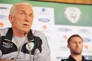 4 September 2009; Republic of Ireland manager Giovanni Trapattoni with captain Robbie Keane speaking during a press conference ahead of their 2010 FIFA World Cup Qualifier against Cyprus on Saturday. GSP Stadium, Nicosia, Cyprus. Picture credit: David Maher / SPORTSFILE